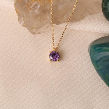 Round Amethyst Necklace 14K Solid Gold, Birthstone Jewelry, Amethyst Stylish Design Necklace, Perfect Gift for Mother's Day-Girlfriend -Wife