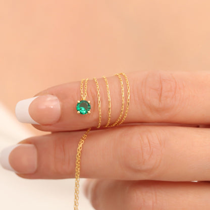 Round Emerald Necklace 14K Solid Gold, Minimalist Birthstone, Perfect Gift for Mother's Day - Girlfriend - Wife