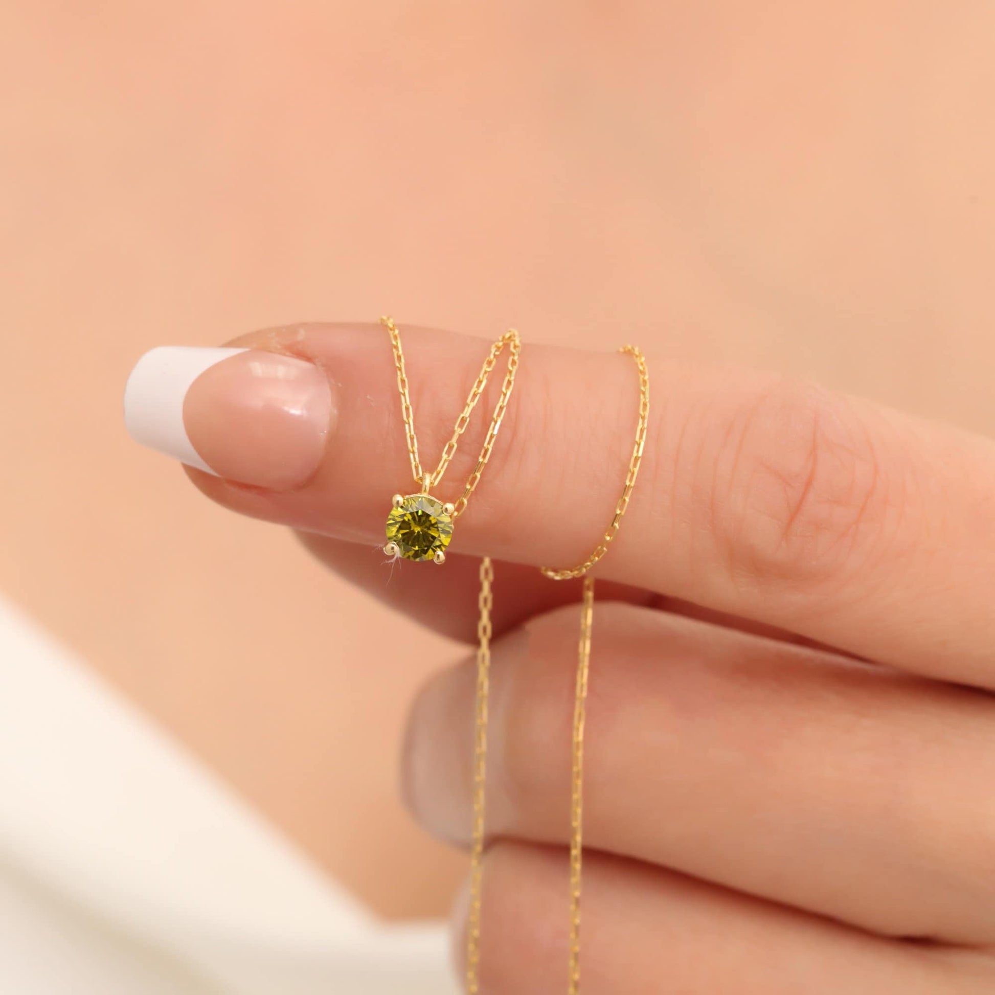 Round Peridot Necklace 14K Solid Gold, Minimalist Birthstone Jewelry, Peridot Stylish Design, Perfect Gift for Mother's Day Girlfriend Wife