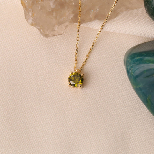 Round Peridot Necklace 14K Solid Gold, Minimalist Birthstone Jewelry, Peridot Stylish Design, Perfect Gift for Mother's Day Girlfriend Wife