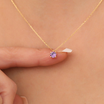 Round Amethyst Necklace 14K Solid Gold, Birthstone Jewelry, Amethyst Stylish Design Necklace, Perfect Gift for Mother's Day-Girlfriend -Wife