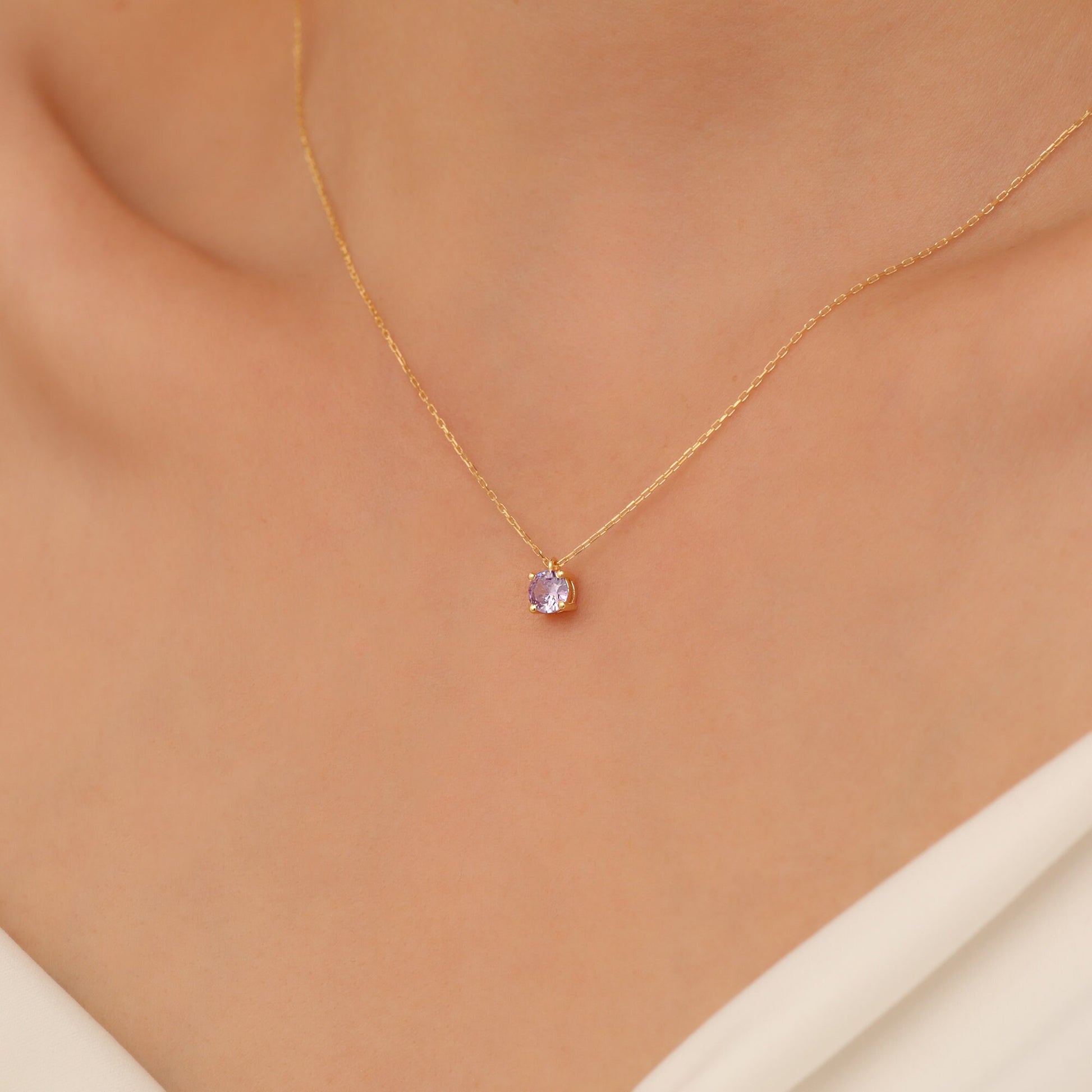 Round Alexandrite Necklace 14K Solid Gold, Minimalist Birthstone Jewelry, Perfect Gift for Mother's Day - Girlfriend - Wife