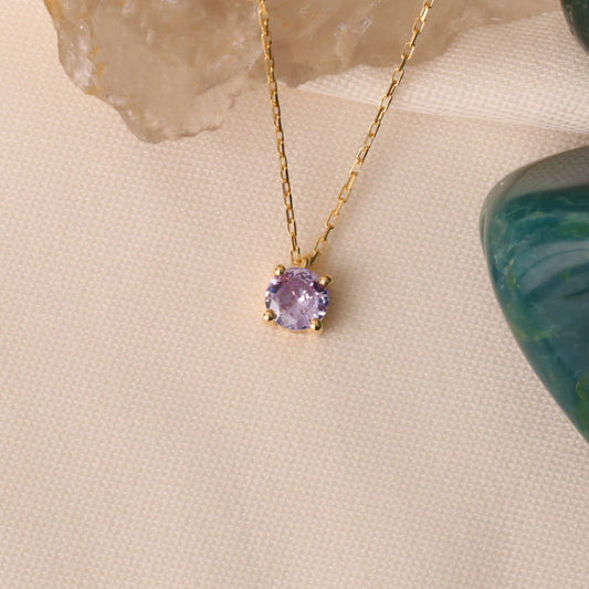 Round Alexandrite Necklace 14K Solid Gold, Minimalist Birthstone Jewelry, Perfect Gift for Mother's Day - Girlfriend - Wife