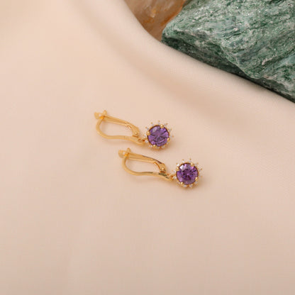 Amethyst Earring 14K Solid Gold with Real Diamond - February Birthstone Dangling Earring, Perfect Gift for Mother's Day - Girlfriend - Wife