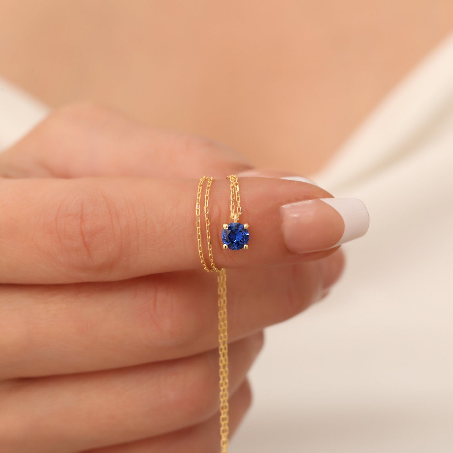 14K Solid Gold Sapphire Necklace - Minimalist Sky Blue Birthstone Jewelry, Elegant Mother's Day Gift for Her