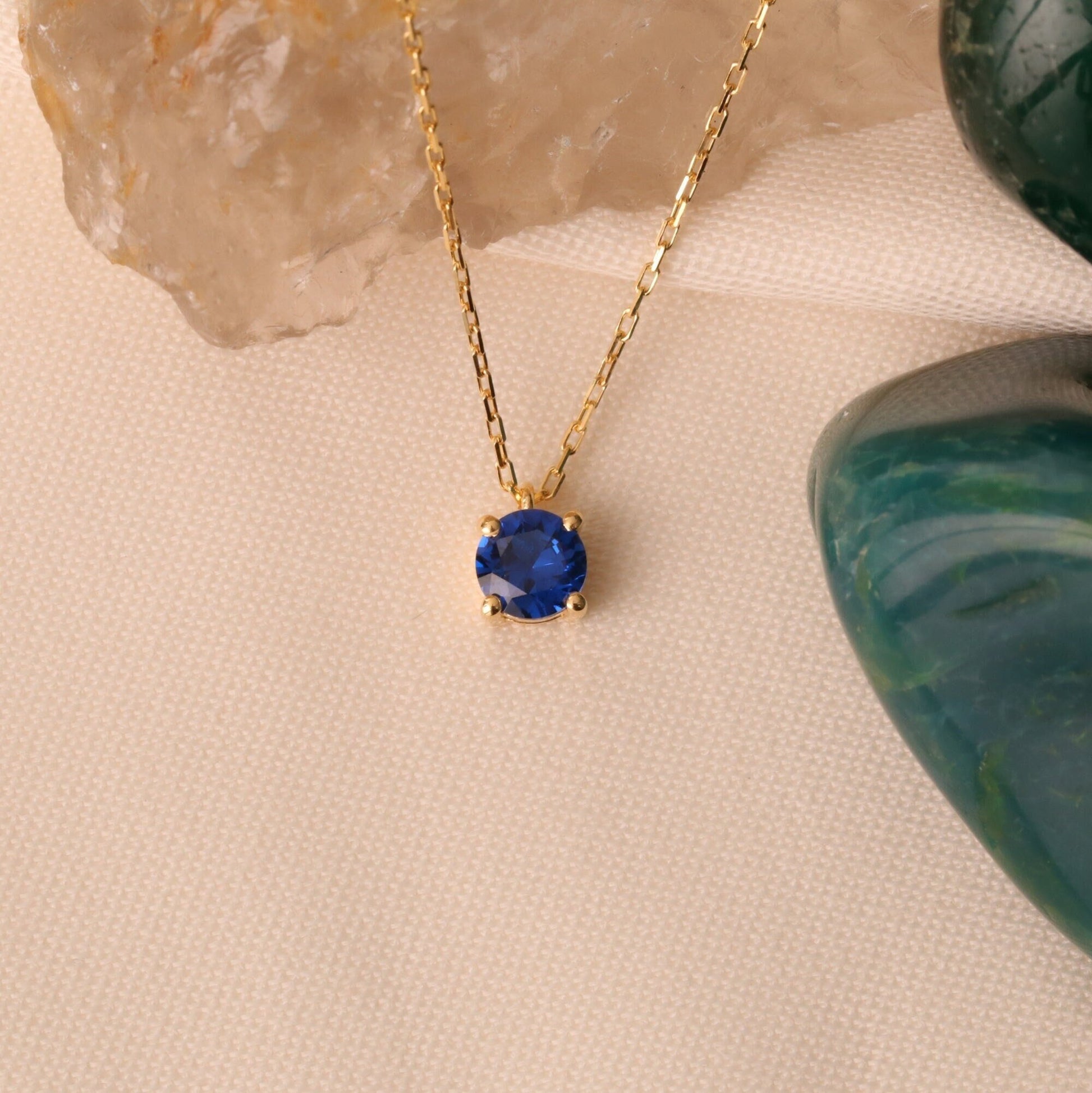 14K Solid Gold Sapphire Necklace - Minimalist Sky Blue Birthstone Jewelry, Elegant Mother's Day Gift for Her