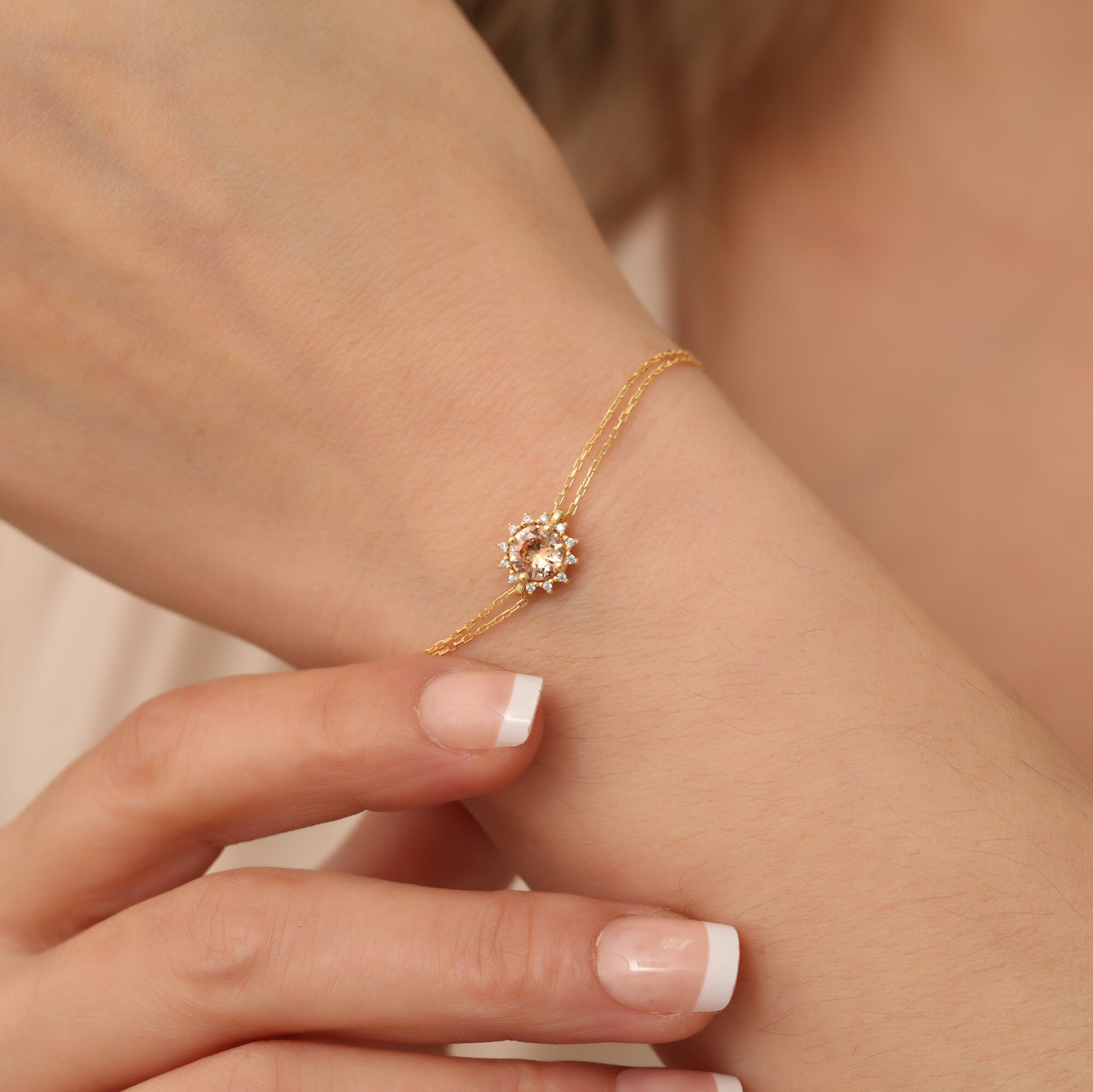 Real Diamond Citrine Bracelet, 14K Solid Gold, November Birthstone, Perfect Gift for Mother's Day - Girlfriend - Wife