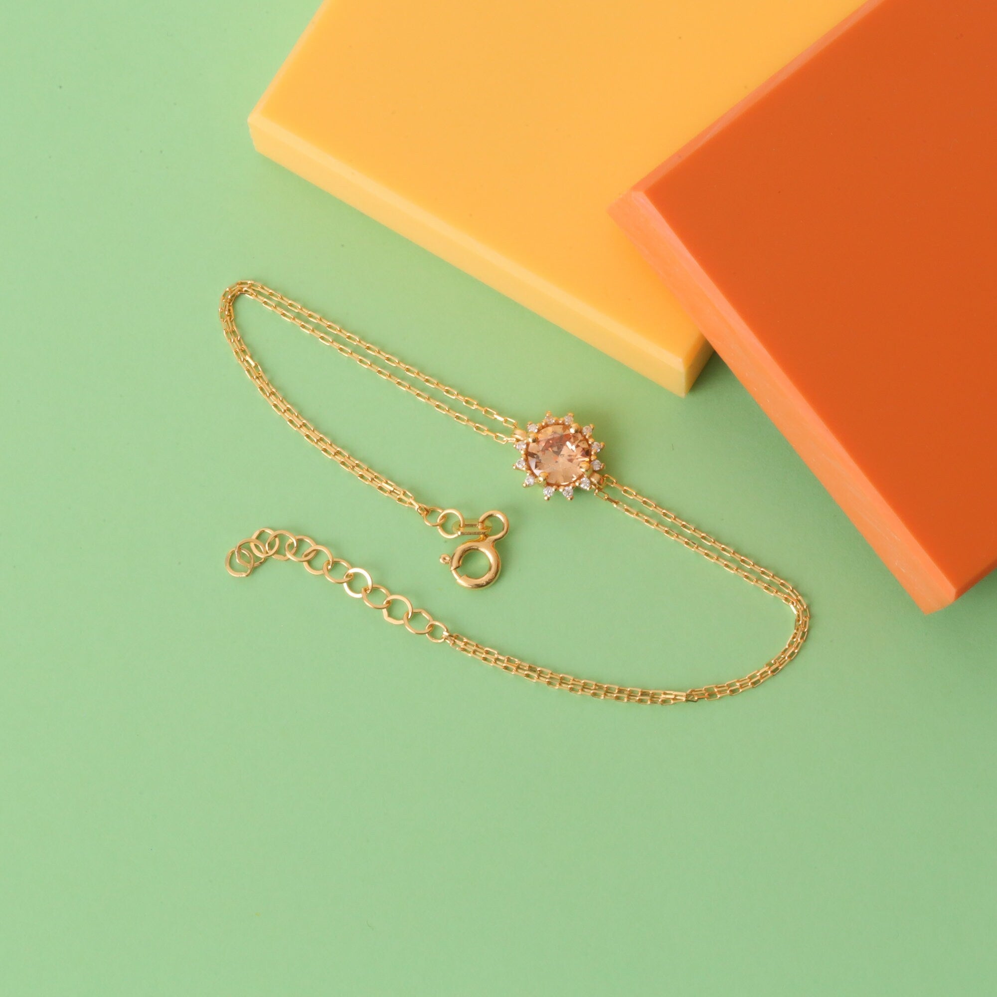 Real Diamond Citrine Bracelet, 14K Solid Gold, November Birthstone, Perfect Gift for Mother's Day - Girlfriend - Wife