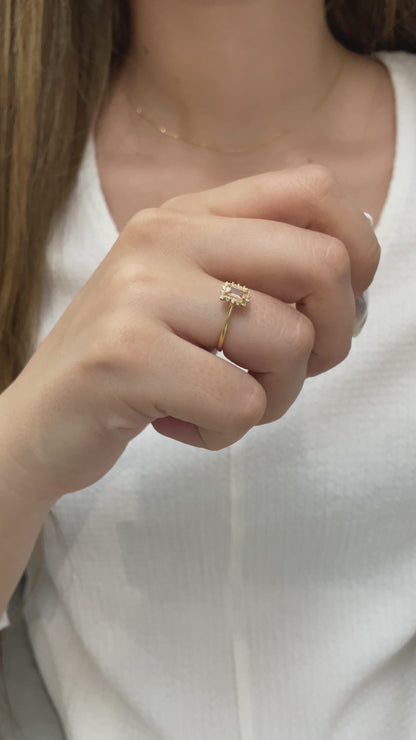 Citrine Rectangle Ring with Real Diamonds, 14K Solid Gold