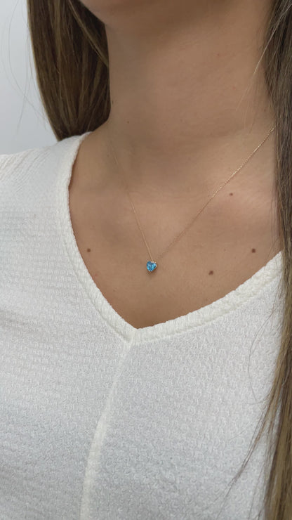 Blue Topaz Heart Necklace 14K Solid Gold, December Birthstone