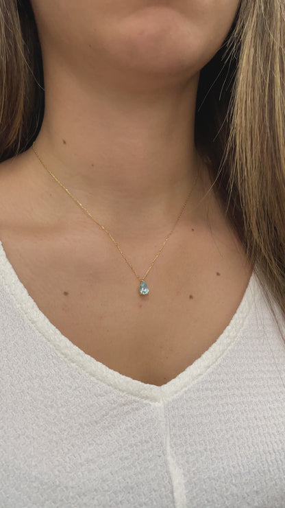 Aquamarine Drop Necklace 14K Solid Gold, Teardrop March Birthstone