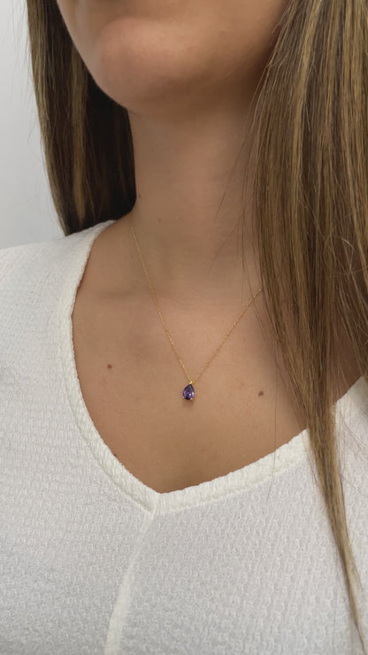 Amethyst Drop Necklace 14K Solid Gold, Teardrop February Birthstone