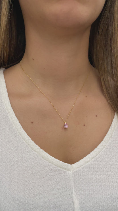 Pink Tourmaline Drop Necklace 14K Solid Gold, Teardrop October Birthstone