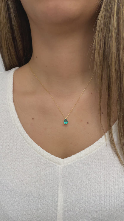 Aqua Green Drop Necklace 14K Solid Gold