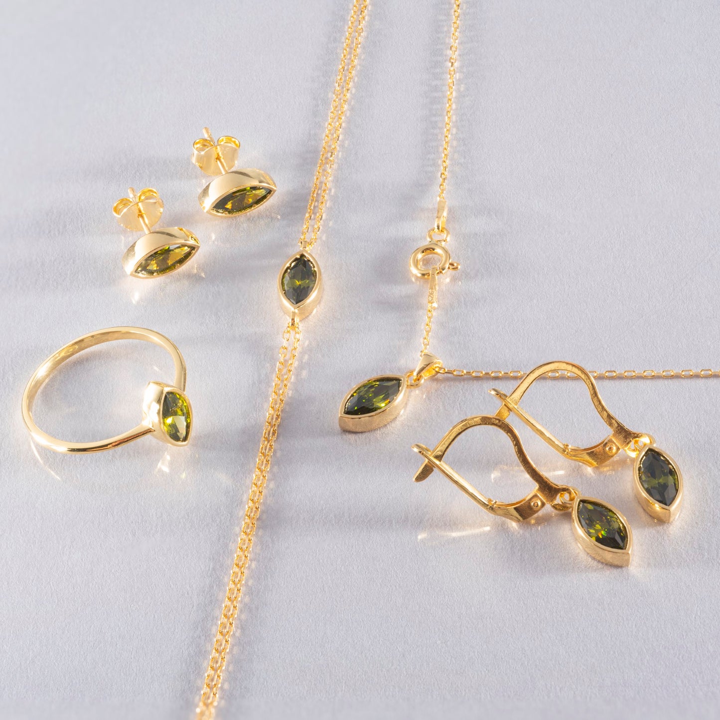 Peridot Dangle Earrings Bezel Marquise Cut in 14K Solid Gold, August Birthstone Dainty Jewelry