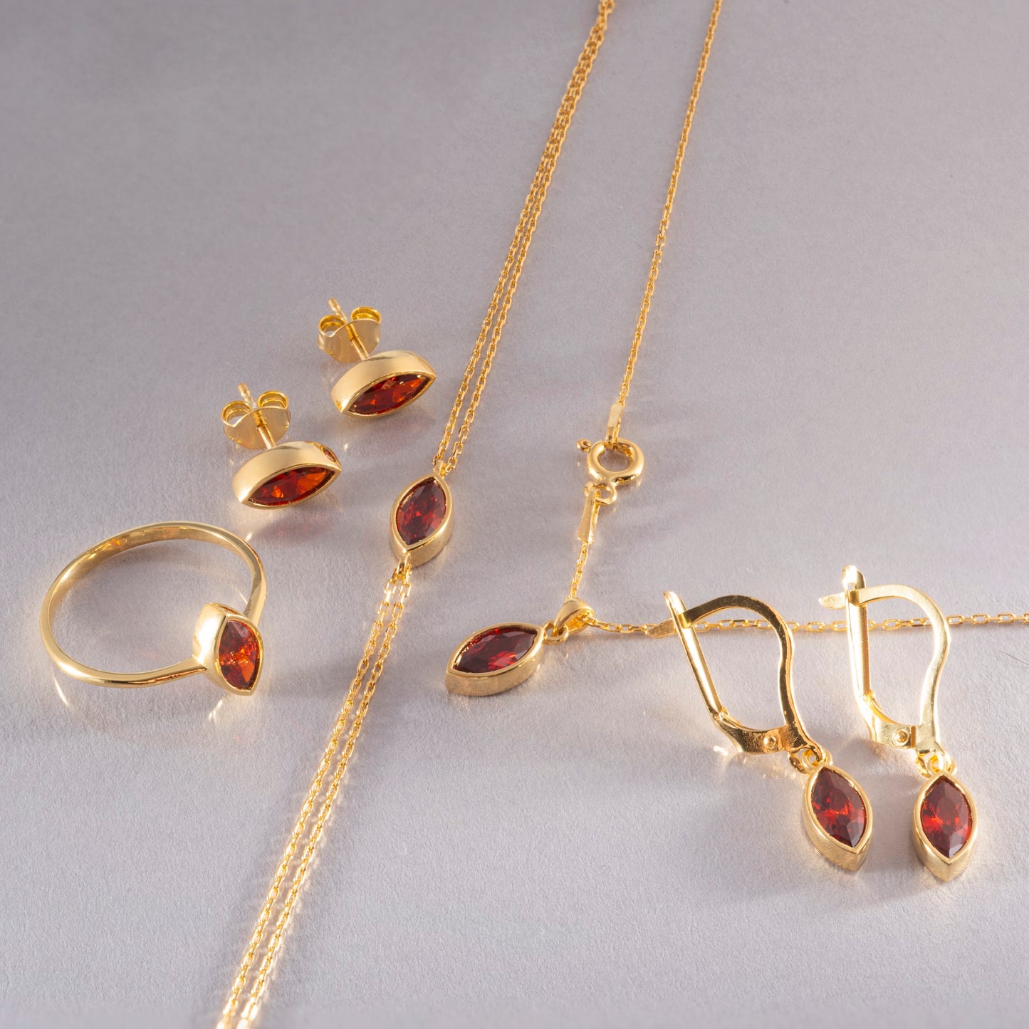 Garnet Dangle Earrings Bezel Marquise Cut in 14K Solid Gold, January Birthstone Dainty Jewelry